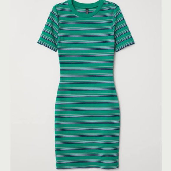 H&M Divided Green Striped T-shirt Dress - Picture 1 of 4